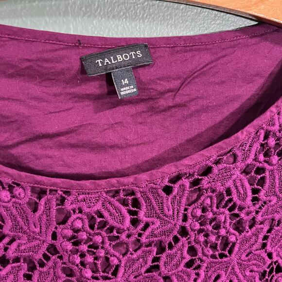 Talbots Purple Crochet Lace Top Size 14 Long Sleeve Boho Chic - Picture 2 of 3